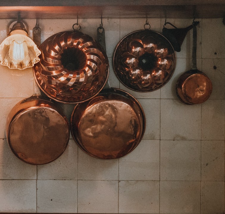 copper pots and pans for a hygge kitchen