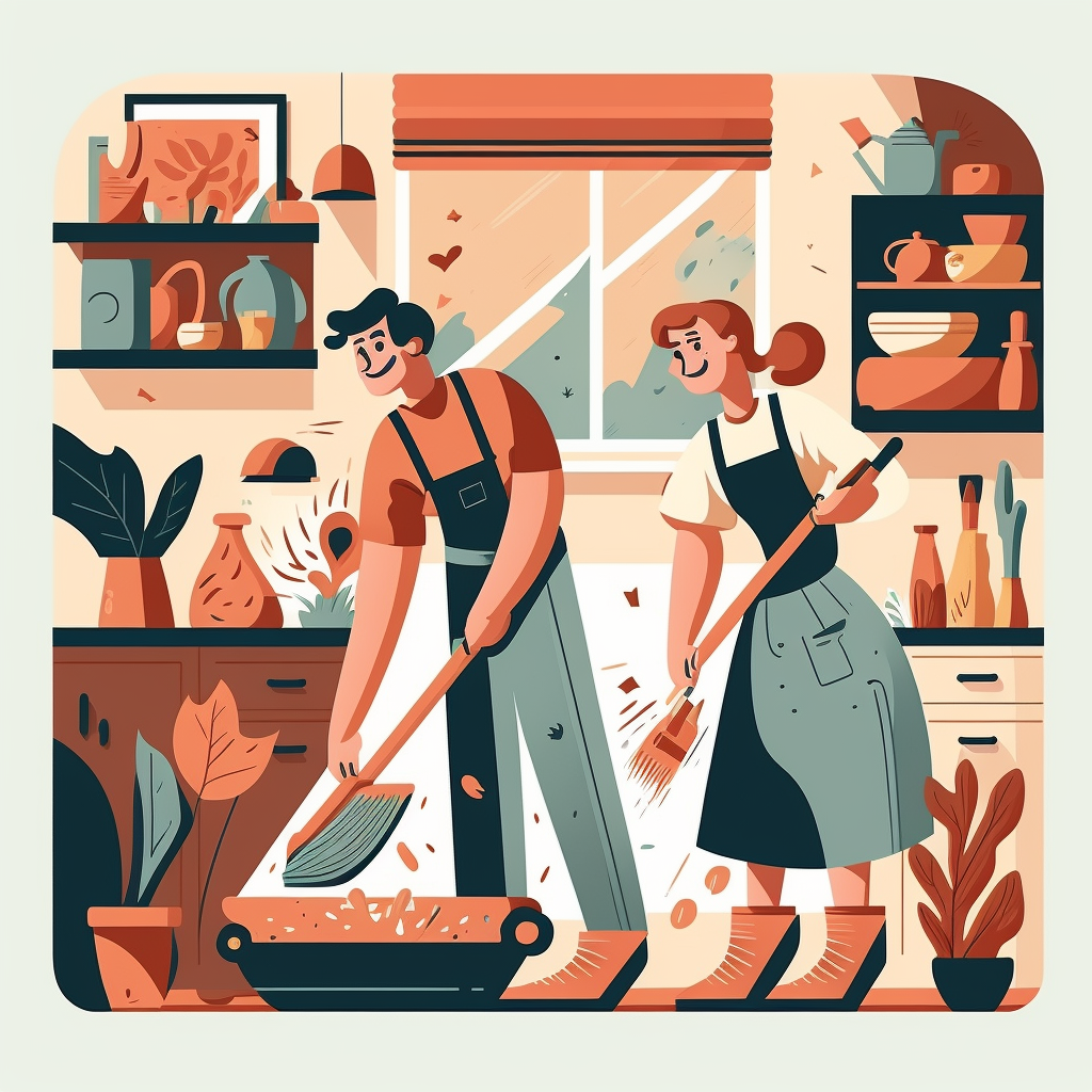 a generated image of a happy couple cleaning their home