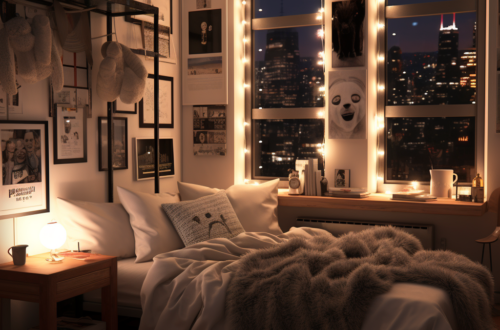a decorated cozy dorm room